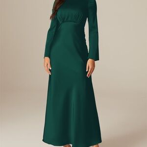 AW Bridal Hunter Green Custom Size Modest Bridesmaid Dress in Satin